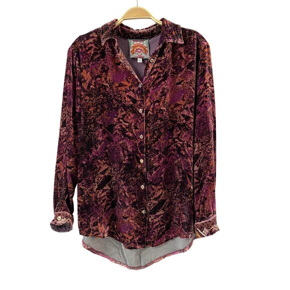 Johnny Was Scarlet Cobra Velvet Shirt Women XS Red Silk Blend Boho Whimsigoth - Picture 1 of 10